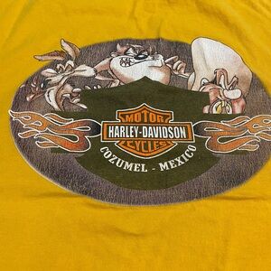 Harley-Davidson Men L Looney Tunes Mustard Yellow Graphic Tank Top Cozumel MEX